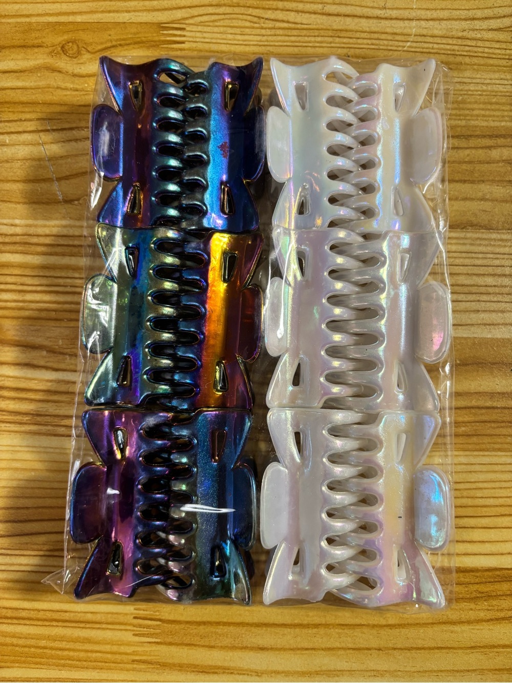 12 Pack Large Iridescent Hair Claw Clips – Pearl White & Multicolor
